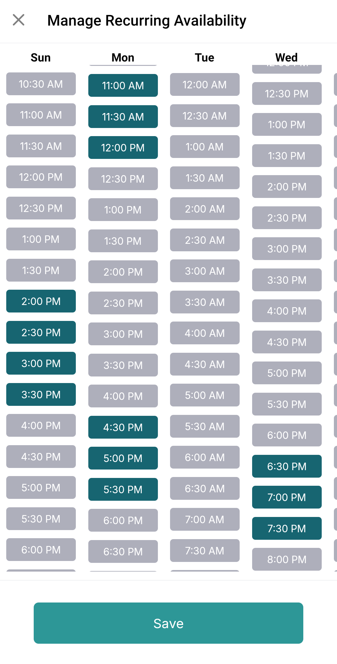 Recurring Availability